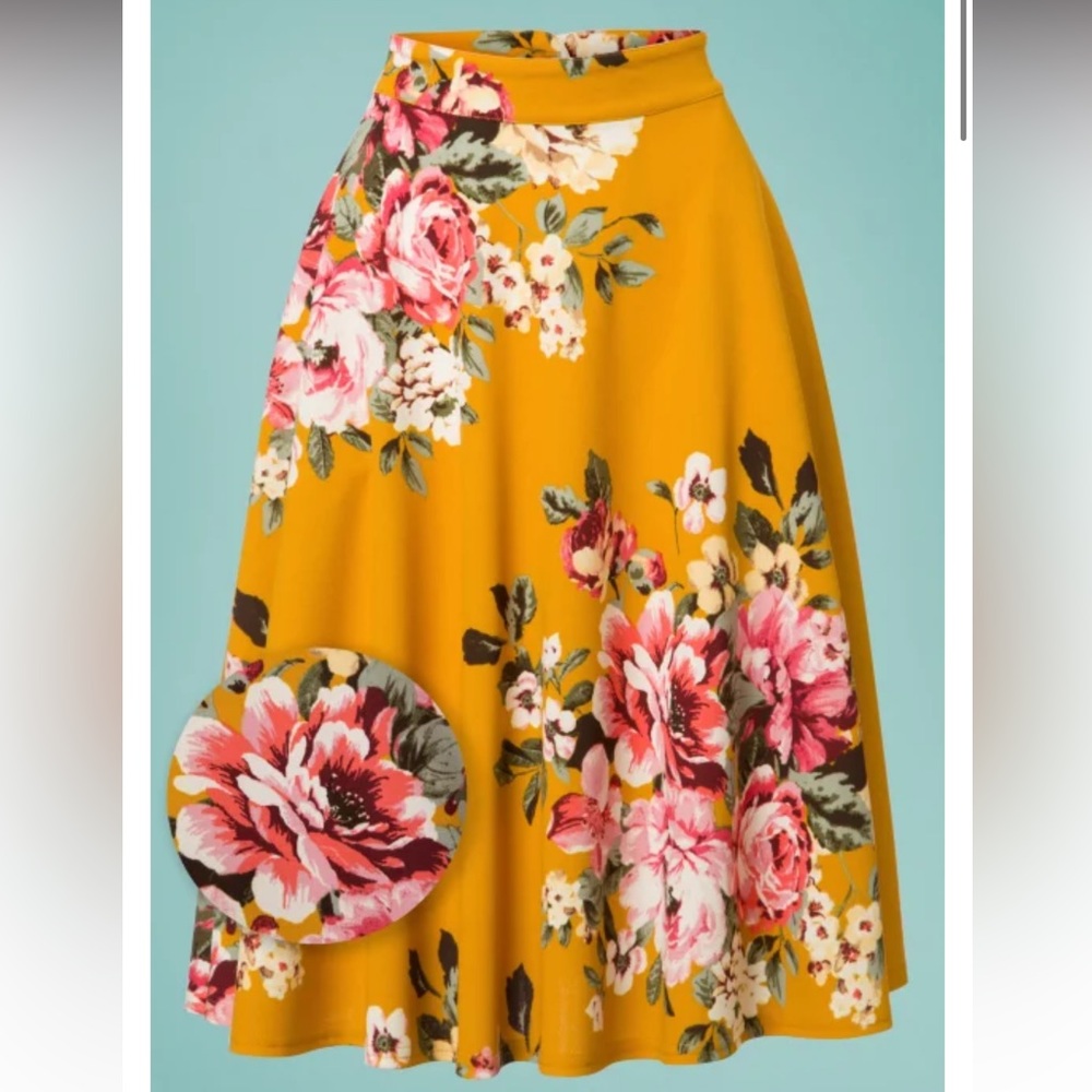 50s Flora Floral Thrills Skirt in
Mustard